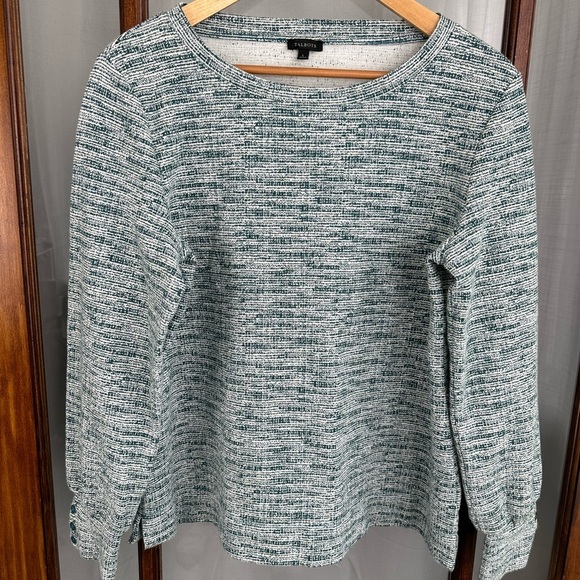 Talbots Knit Pullover Top Textured Size Large Cotton Green Button Long Sleeve - Picture 1 of 7